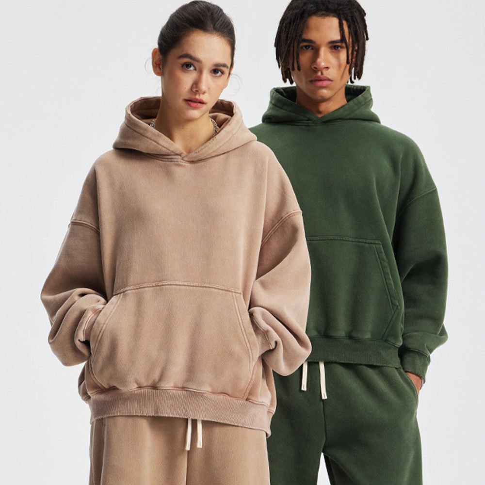 High Quality French Terry Cotton Plain Hoodie with No String Fleece Boxy Hoodie Loose Cropped Hoodie for Men - Image 6