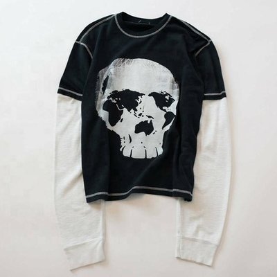 Hip Hop Style Custom Double Layer Long Sleeve T Shirt Double Shaded Shirts With Printed Skull Graphic - Image 7