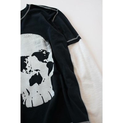 Hip Hop Style Custom Double Layer Long Sleeve T Shirt Double Shaded Shirts With Printed Skull Graphic - Image 5