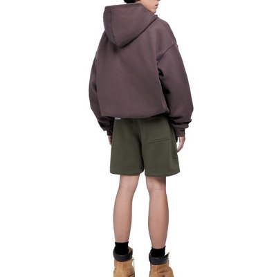Hooded Collar Printing Streetwear Brown Zip Up Crop Top Hoodie with 500 Gsm - Image 7