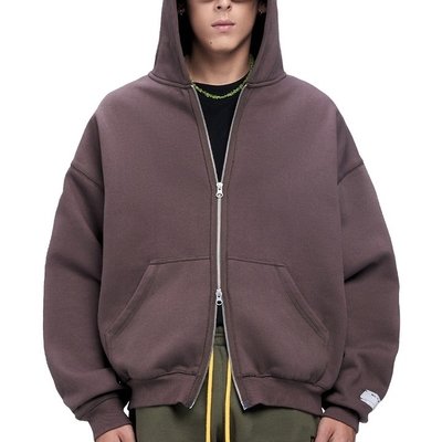 Hooded Collar Printing Streetwear Brown Zip Up Crop Top Hoodie with 500 Gsm - Image 4
