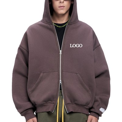 Brown zip-up crop top hoodie with hooded collar featuring 500 GSM streetwear fabric perfect for custom printing and wholesale bulk orders