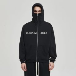 Hooded Collar Winter Warm Cotton Terry Embroidery Masked Ninja Hoodie for Cold Days