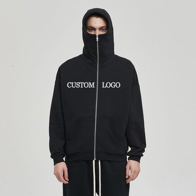 Hooded Collar Winter Warm Cotton Terry Embroidery Masked Ninja Hoodie for Cold Days