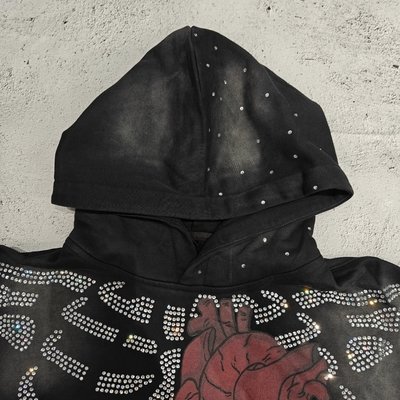 Hoodies Custom High Quality Streetwear Skeleton Skulls Graphic Pullover Vintage Acid Wash Sun Faded Rhinestone Hoodie Men - Image 4