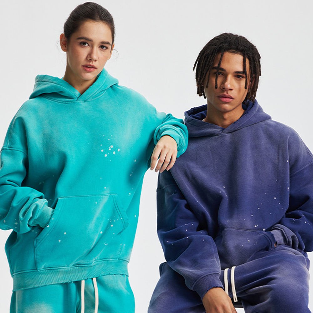Hot Sale Men Winter Solid Retro Wash Streetwear Hoodie Loose Casual Digital Printing Fleece Distressed Spray Dyed - Image 5