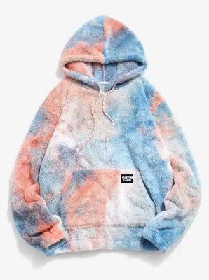 Knitted Weaving Method Tye-Dye Hoodies For Men With Faux Fur Fashion - Image 6