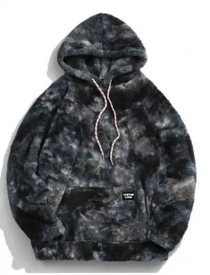 Knitted Weaving Method Tye-Dye Hoodies For Men With Faux Fur Fashion - Image 4
