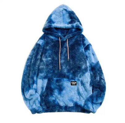 Knitted Weaving Method Tye-Dye Hoodies For Men With Faux Fur Fashion - Image 5