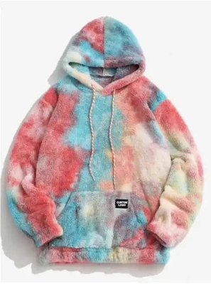 Knitted Weaving Method Tye-Dye Hoodies For Men With Faux Fur Fashion - Image 2