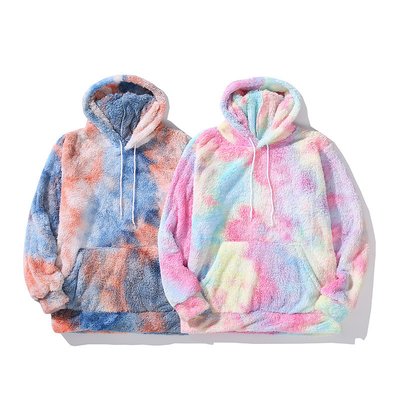 Knitted Weaving Method Tye-Dye Hoodies For Men With Faux Fur Fashion - Image 3