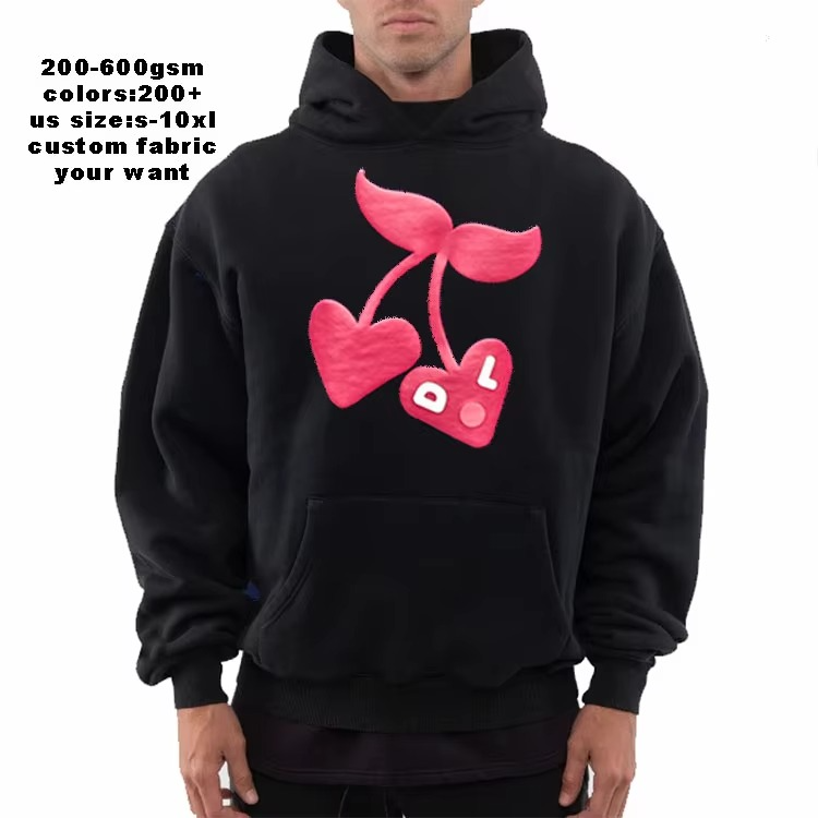 Manufacturer Custom Oversized Puff Print Hoodie Cotton Graphic Men Streetwear French Terry Heavyweight Hoodie Custom logo