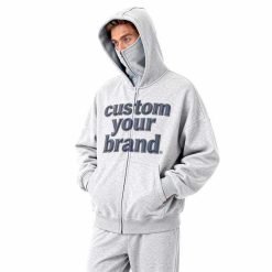 Manufacturers Hoodies Winter Custom Double Layer Pullover Oversized Mens Ninja Balaclava Fleece Heavy Weight Zip up Mask Hoodie