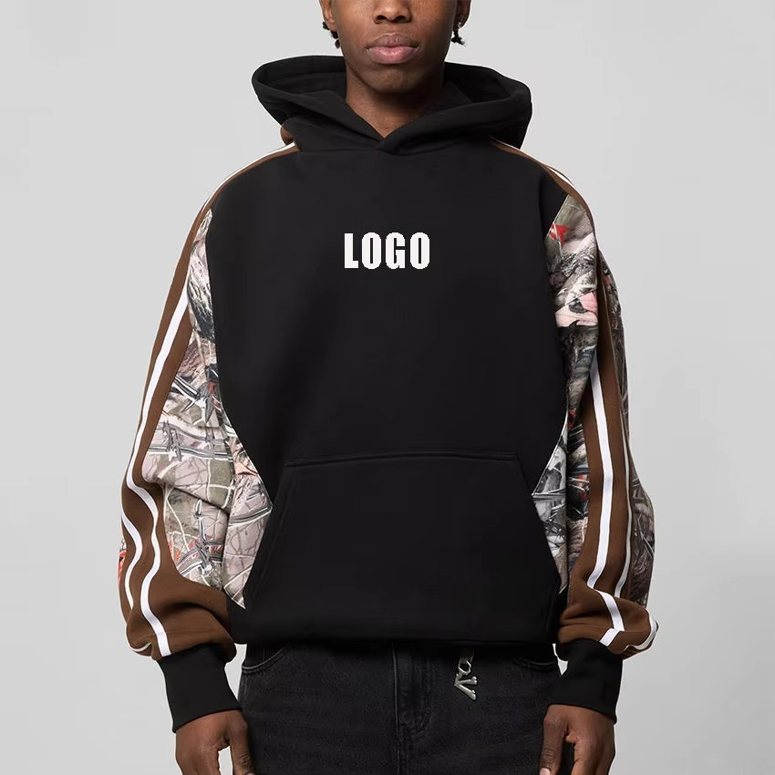 Manufacturers Men'S Hoodies Camo Sleeve 100% Cotton Custom Hoodies Drop Shoulder Heavyweight Oversized Pullover Hoodie for Men