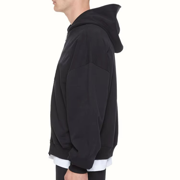 Men's 100% Cotton Custom Logo Drop Shoulder Hoodies Double Zip-up Hooded Sweatshirt Oversize Pullover Heavyweight Men Hoodie - Image 2