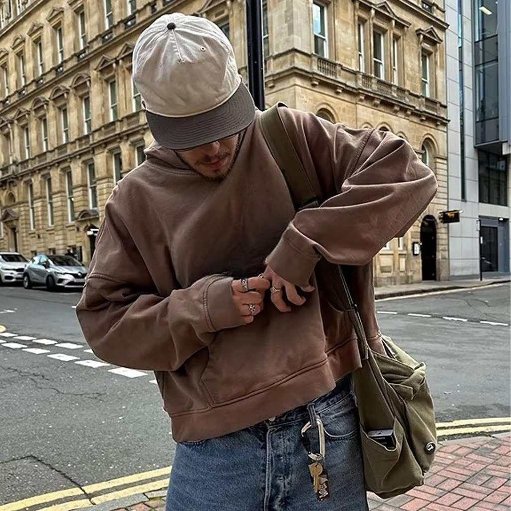 Men'S 100% Cotton Hoodies Oversize Pullover Boxy 500Gsm Sweatshirt With Custom Pockets and Heavyweight Odm Supply