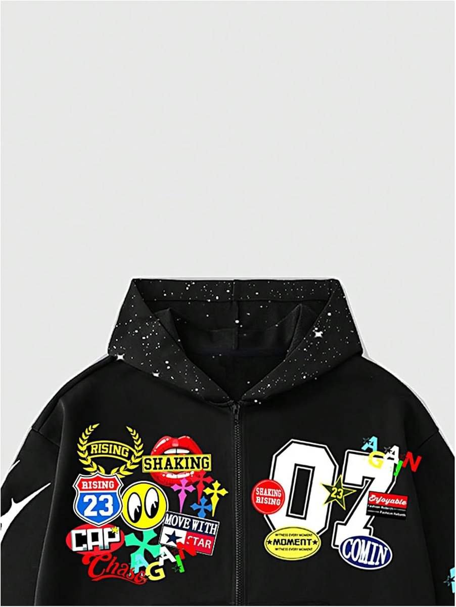 Men's 2026 Black Heart Print Winter Long Zipper-Up Hoodie Regular Fit Customizable 100% Cotton Streetwear Front Logo MOQ10 - Image 5