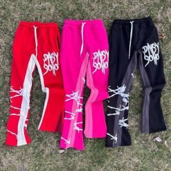 Men'S Black Flared Sweatpants Blank 3D Puff Print Casual Daily Life Acid Wash French Terry