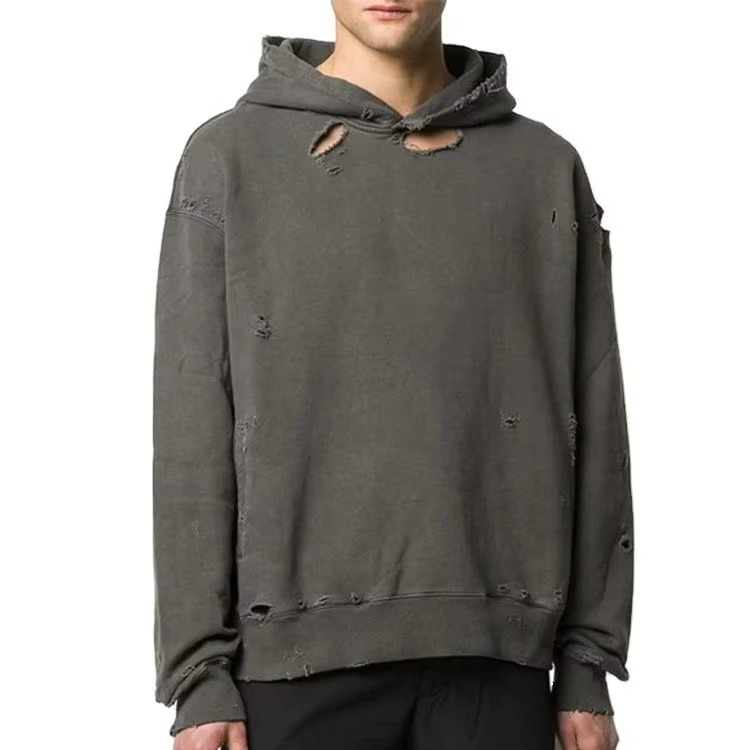 Men'S Custom Drop Shoulder Hoodies Hooded Sweatshirt Casual Washed Distressed Oversize Pullover Heavyweight Hoodie for Men