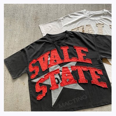 Men's Custom Graphic T-shirts DTG Print Vintage Distressed Patch Embroidery Acid Wash - Image 6