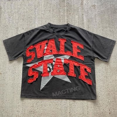 Men's Custom Graphic T-shirts DTG Print Vintage Distressed Patch Embroidery Acid Wash - Image 3