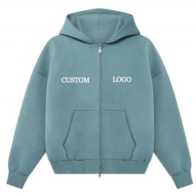 Men's Double Zipper Hoodie in Vintage Washed Style with Drop Shoulder and Cropped Design - Image 7