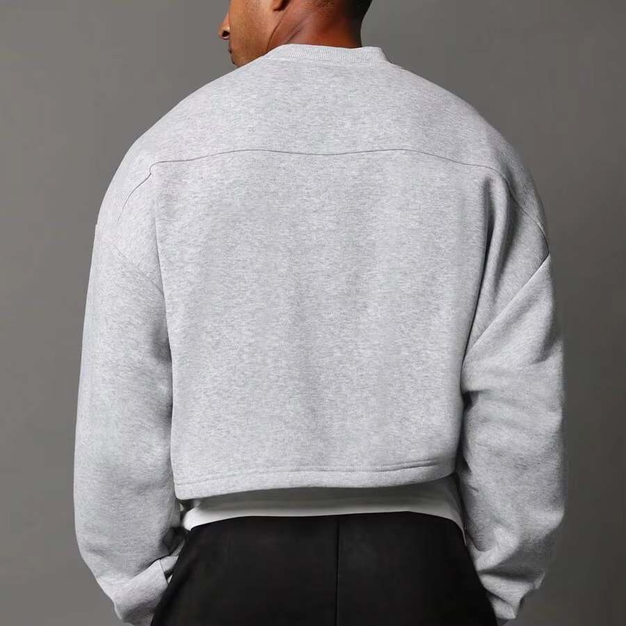 Men's High Quality 100% Cotton Casual Crop Sweatshirt Street Style Acid Washed With Embroidered Logo Puff Printing ODM 500gsm - Image 3