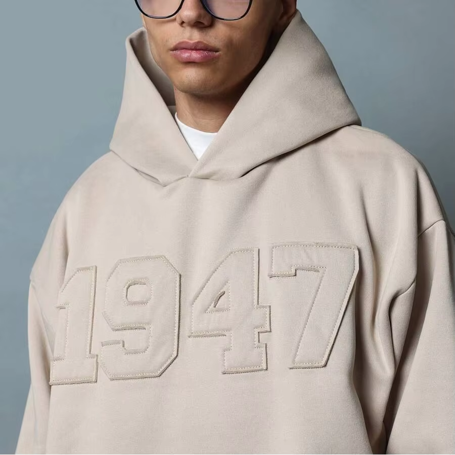 Men's High Quality Cotton Terry Hoodie Letter Embroidery Puffer Jacket Oversized Fit Pullover Hooded Embossed Pocket Autumn 3D - Image 3