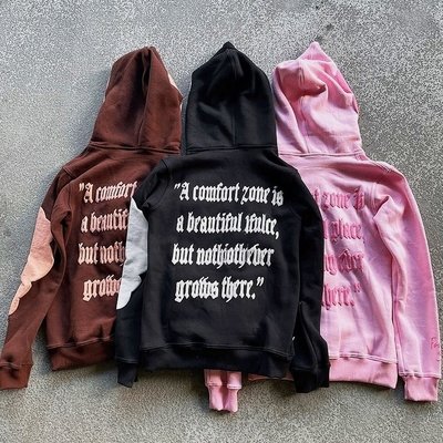 Men'S Hoodie Full Face Zip Up Hoodie Puff Print Brown Heavyweight French Terry Fabric - Image 4