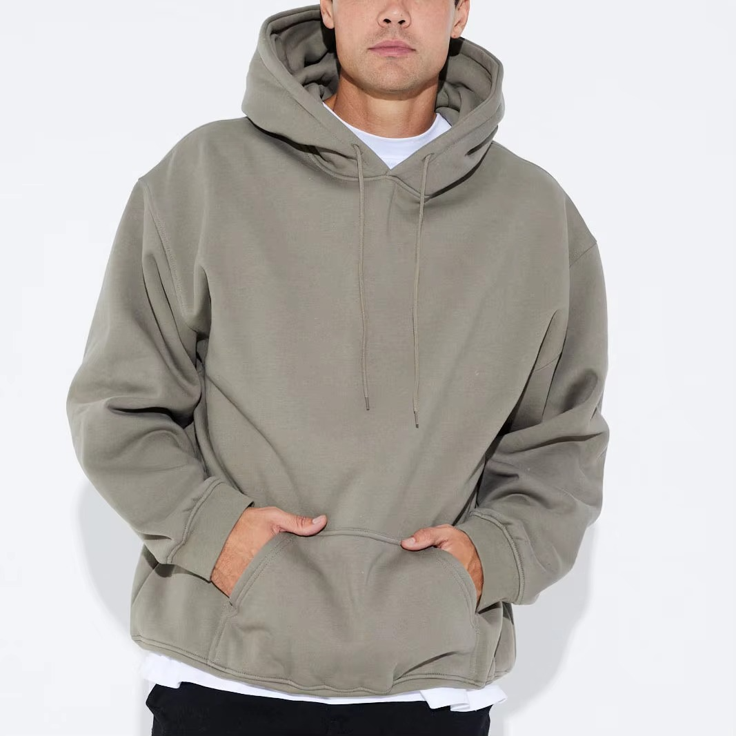 Men's Hoodies 100% Cotton Custom Logo Drop Shoulder Pockets Functional Oversize Pullover Heavyweight Hoodie for Men Sweatshirt - Image 2