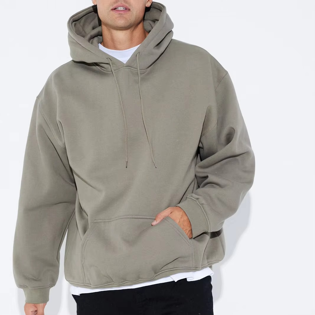Men's Hoodies 100% Cotton Custom Logo Drop Shoulder Pockets Functional Oversize Pullover Heavyweight Hoodie for Men Sweatshirt - Image 4