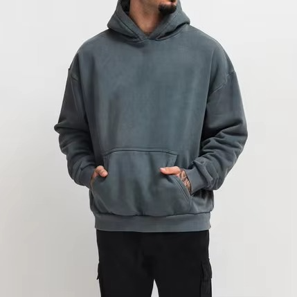 Men's Hoodies Streetwear Heavyweight Cotton Boxy Fit Pullover Oversize Drop Shoulder Hooded Sweatshirts Hoodie for Men
