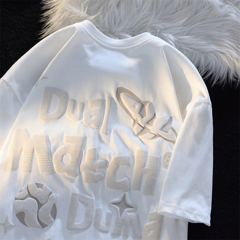 Men's Oversized Letter Puff Print T-Shirt with Needle Detection and Custom Print