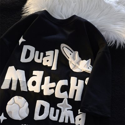 Men's Oversized Letter Puff Print T-Shirt with Needle Detection and Custom Print - Image 6