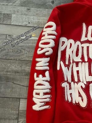 Men'S Puff Print Zip Up Hoodie Full Face Rhinestone 3d Puff Printing For Streetwear Style - Image 4
