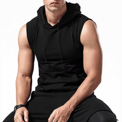 Men's Workout Hooded Tank Tops Sleeveless Gym Hoodies Bodybuilding Muscle Shirts