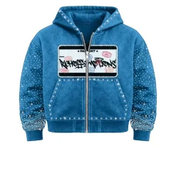 Bling glitter acid wash hoodie with oversized heart pattern in faded boxy cotton for men