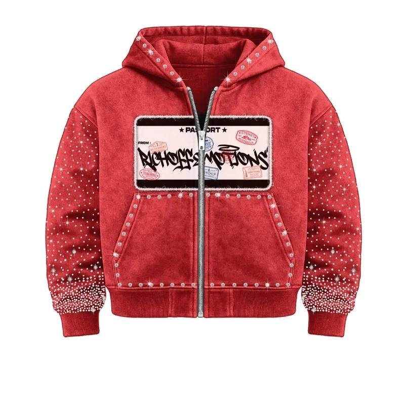 Moq10 Supplier Bling Glitter Oversized Heart Pattern Casual Boxy Cotton Faded Acid Wash Sweatshirt Men's Hoodies - Image 4