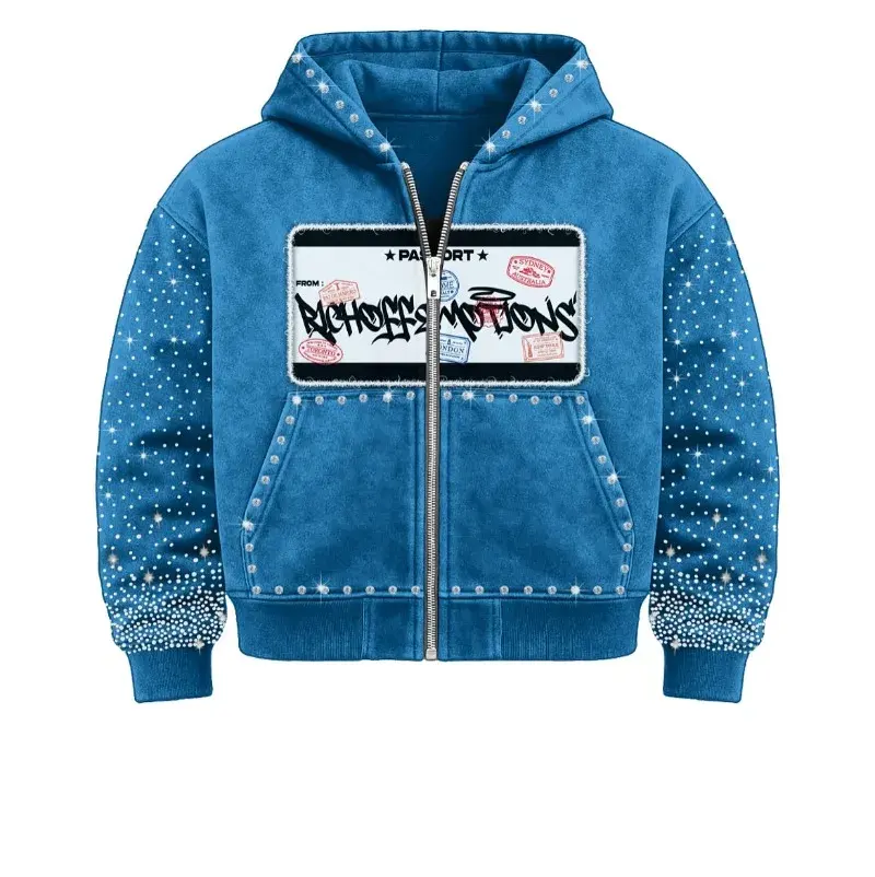 Bling glitter acid wash hoodie with oversized heart pattern in faded boxy cotton for men