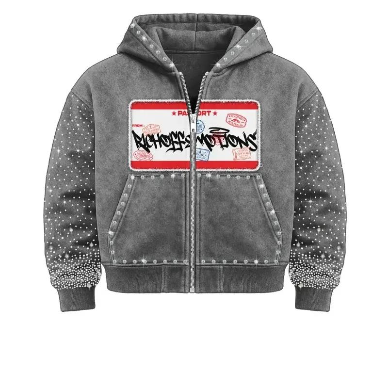 Moq10 Supplier Bling Glitter Oversized Heart Pattern Casual Boxy Cotton Faded Acid Wash Sweatshirt Men's Hoodies - Image 6