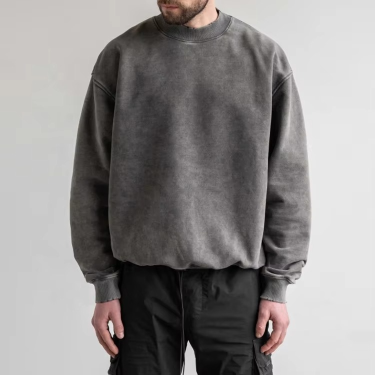 New Custom Acid Wash Sweatshirt for Men Oversize Vintage Washed Crewneck Men's Sweatshirts