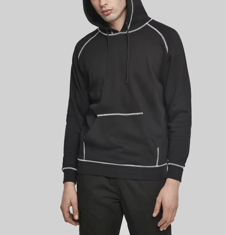 New Design Heavyweight Cotton Custom Logo Plain Plus Size Hoodies Blank Outside Reverse Contrast Stitch Hoodie Men