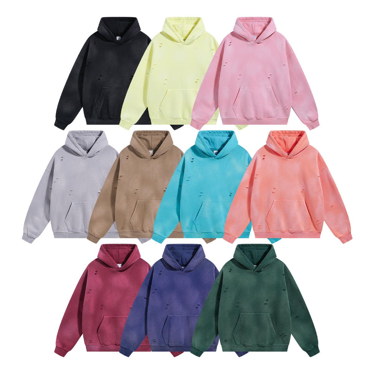 New Fashion Retro Distressed Solid Winter Leisure Sports Hoodies and Sweatshirts for Men Washed Hoodie with Digital Printing - Image 4