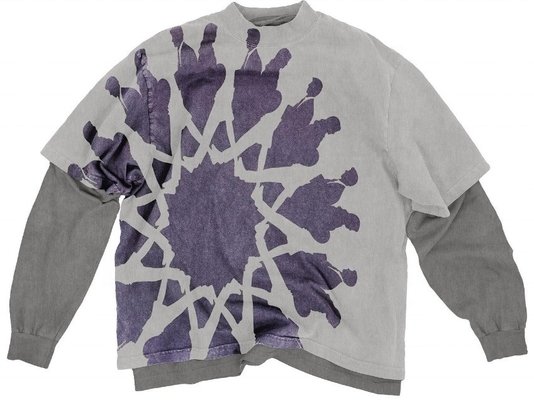 O-Neck Collar Double Layered Long Sleeve T-shirt for Unisex Distressed Vintage Washed - Image 4