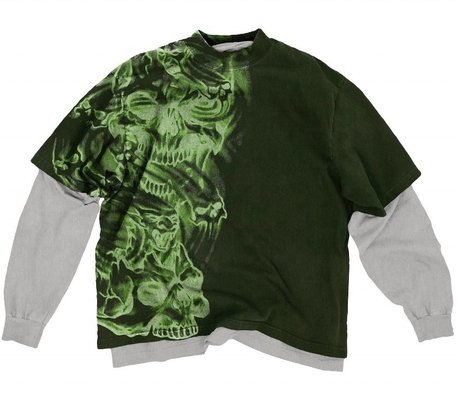 O-Neck Collar Double Layered Long Sleeve T-shirt for Unisex Distressed Vintage Washed - Image 3