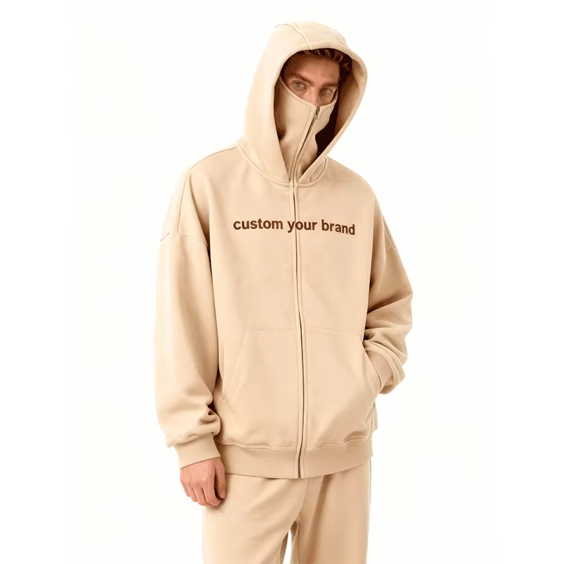 OEM Custom 500grams Double Hood Streetwear Ninja Mask Hoodie Oversized Heavyweight Balaclava Hoodie
