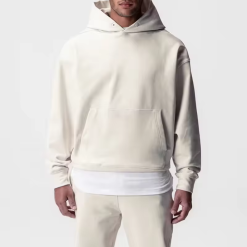 Oversized Men's Terry Sweatshirt Embossed Logo Print Pullover Hooded Design Long Pocket Washed 3D Clothes Pattern Autumn Use