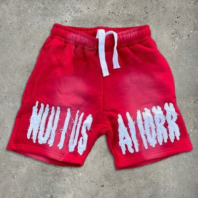 Red Running Acid Wash Distressed Shorts Set Vintage Style Sun Fade Sweat Shorts Embroidered Logo - Image 7