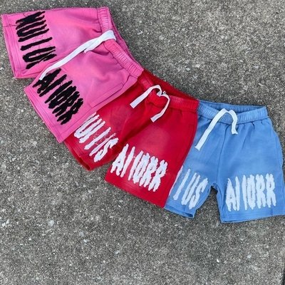 Red Running Acid Wash Distressed Shorts Set Vintage Style Sun Fade Sweat Shorts Embroidered Logo - Image 3