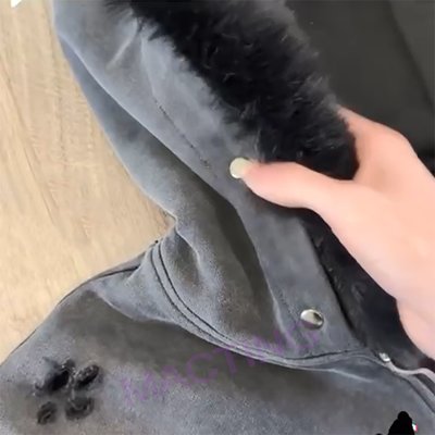 Solid Acid Wash Sun Faded Distressed Custom Full Zip Up Hoodies Coat with Fur Collar - Image 4